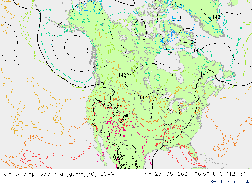 Z500/Rain (+SLP)/Z850 ECMWF Mo 27.05.2024 00 UTC