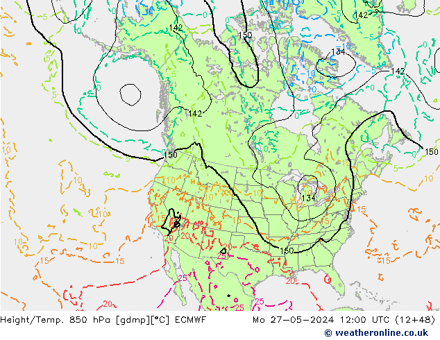 Z500/Rain (+SLP)/Z850 ECMWF pon. 27.05.2024 12 UTC
