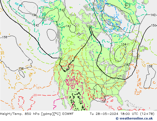 Height/Temp. 850 hPa ECMWF mar 28.05.2024 18 UTC