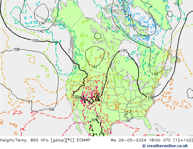 Hoogte/Temp. 850 hPa ECMWF wo 29.05.2024 18 UTC