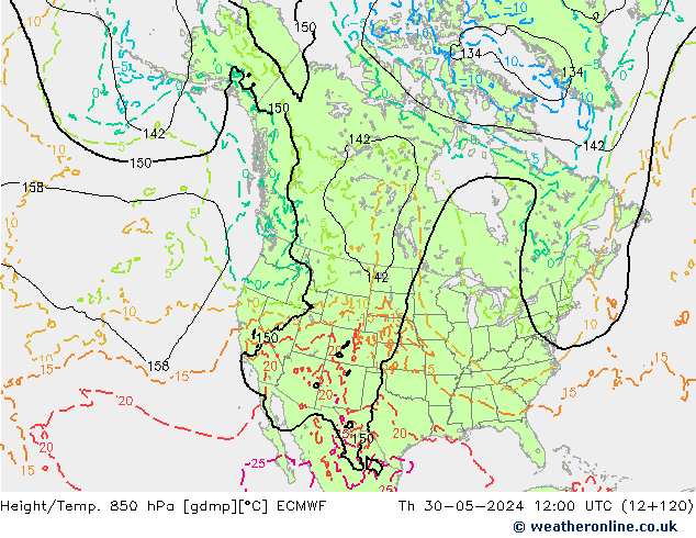 Height/Temp. 850 hPa ECMWF Čt 30.05.2024 12 UTC