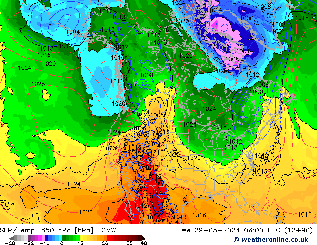 SLP/Temp. 850 hPa ECMWF mer 29.05.2024 06 UTC