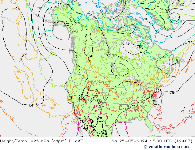 Height/Temp. 925 hPa ECMWF Sa 25.05.2024 15 UTC