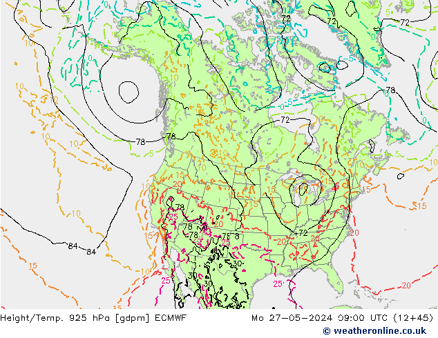 Height/Temp. 925 гПа ECMWF пн 27.05.2024 09 UTC