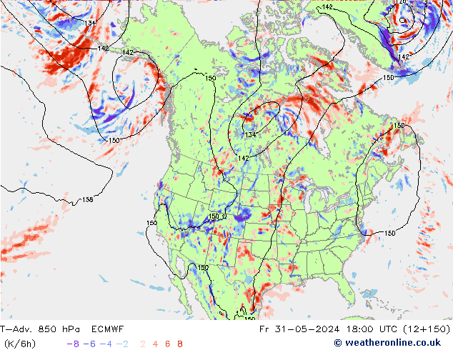 T-Adv. 850 hPa ECMWF Sex 31.05.2024 18 UTC