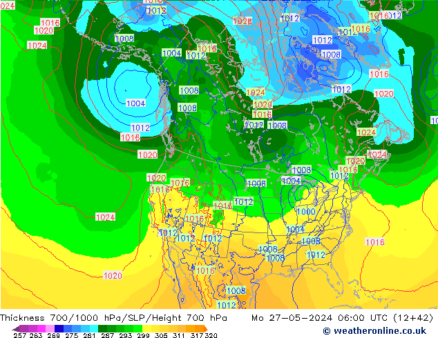 Thck 700-1000 hPa ECMWF lun 27.05.2024 06 UTC