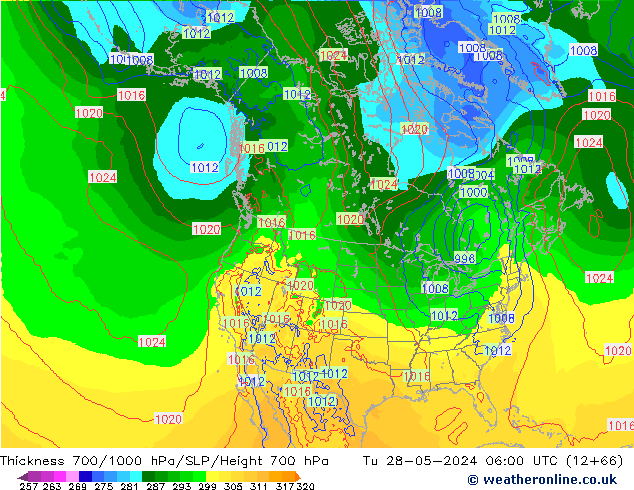 Thck 700-1000 hPa ECMWF Út 28.05.2024 06 UTC