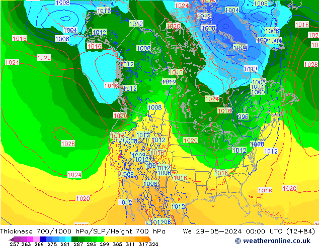 Thck 700-1000 hPa ECMWF Qua 29.05.2024 00 UTC