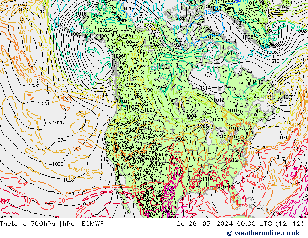 Theta-e 700hPa ECMWF  26.05.2024 00 UTC