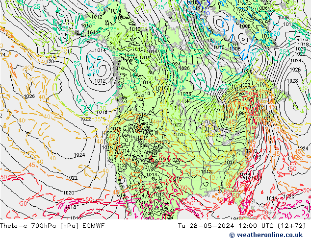 Theta-e 700hPa ECMWF Sa 28.05.2024 12 UTC