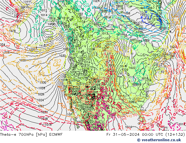 Theta-e 700hPa ECMWF Fr 31.05.2024 00 UTC