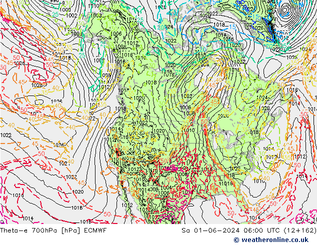 Theta-e 700hPa ECMWF Sa 01.06.2024 06 UTC