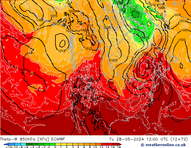 Theta-W 850гПа ECMWF вт 28.05.2024 12 UTC