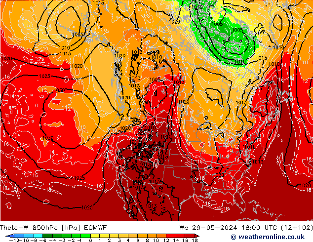 Theta-W 850hPa ECMWF Mi 29.05.2024 18 UTC