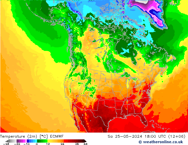 Sıcaklık Haritası (2m) ECMWF Cts 25.05.2024 18 UTC