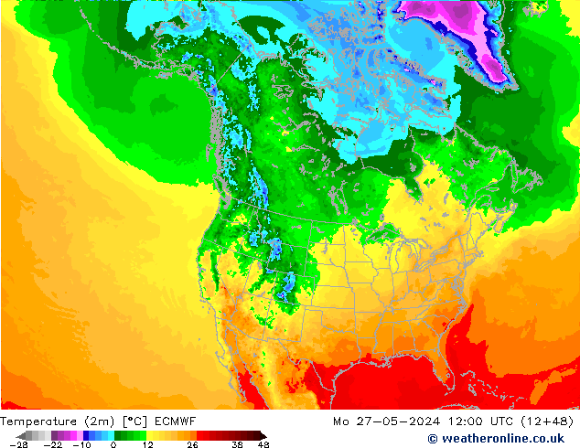 Temperatura (2m) ECMWF Seg 27.05.2024 12 UTC