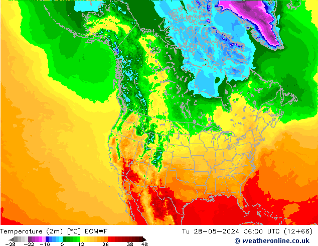 Temperature (2m) ECMWF Tu 28.05.2024 06 UTC