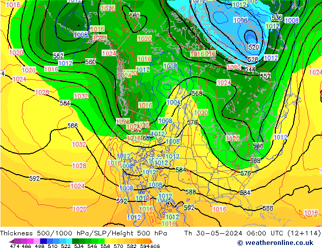 Espesor 500-1000 hPa ECMWF jue 30.05.2024 06 UTC