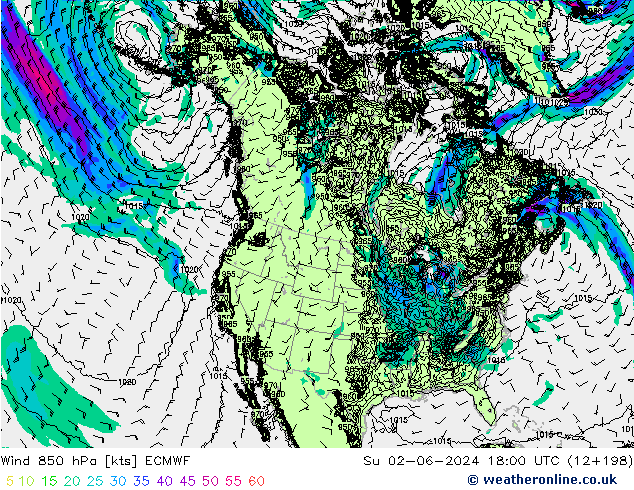 Vento 850 hPa ECMWF Dom 02.06.2024 18 UTC