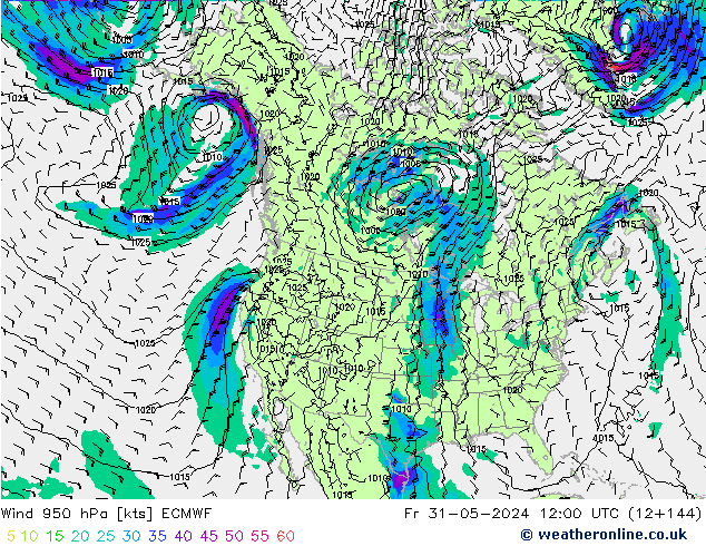 Vento 950 hPa ECMWF Sex 31.05.2024 12 UTC