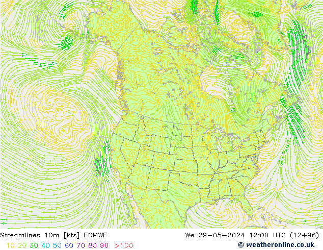 Stromlinien 10m ECMWF Mi 29.05.2024 12 UTC