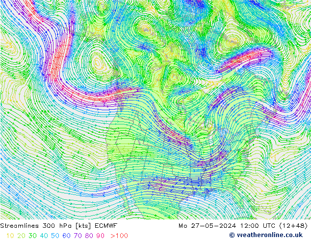 Stromlinien 300 hPa ECMWF Mo 27.05.2024 12 UTC