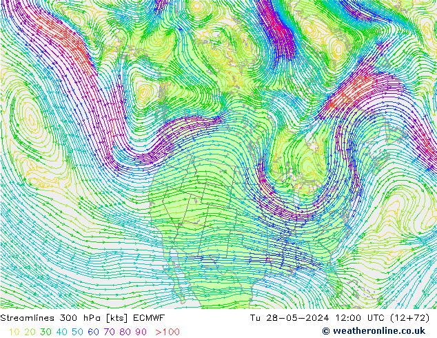 Stroomlijn 300 hPa ECMWF di 28.05.2024 12 UTC