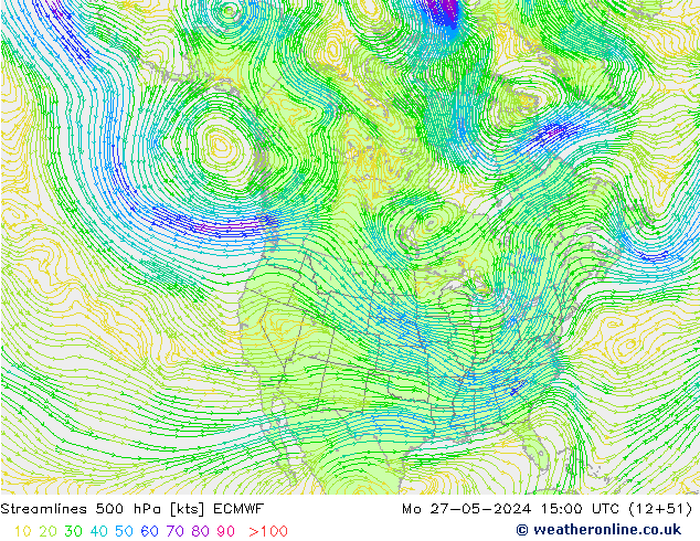 ветер 500 гПа ECMWF пн 27.05.2024 15 UTC
