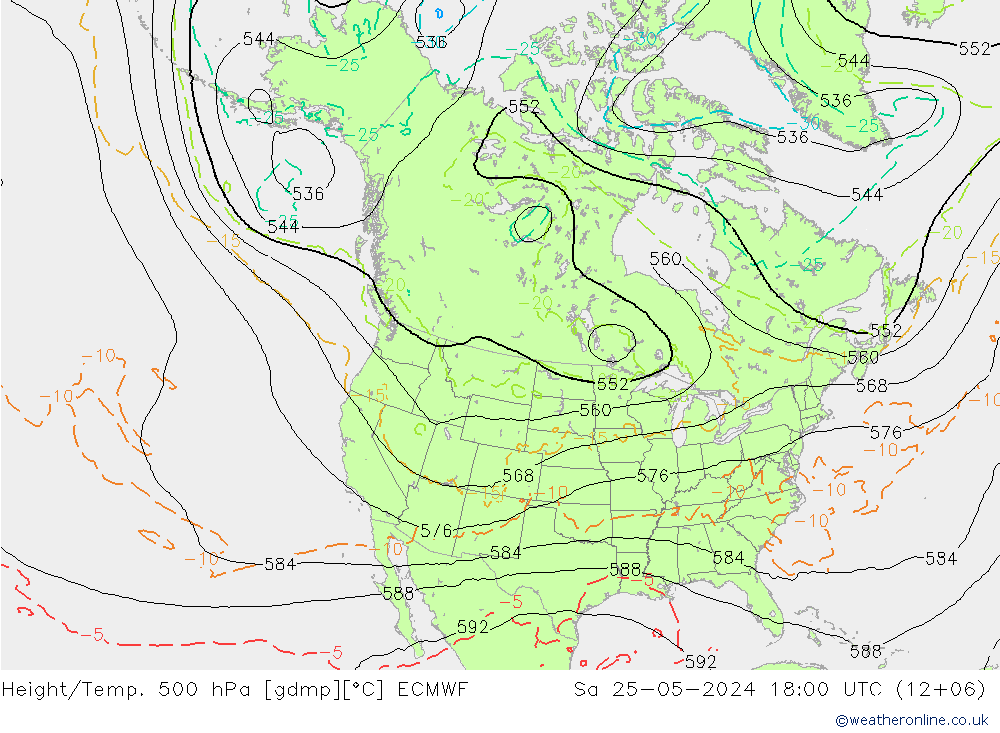 Z500/Rain (+SLP)/Z850 ECMWF сб 25.05.2024 18 UTC