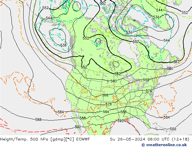 Z500/Yağmur (+YB)/Z850 ECMWF Paz 26.05.2024 06 UTC