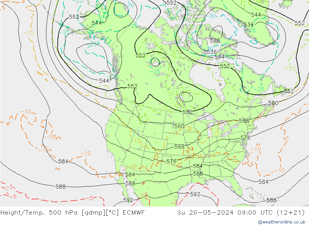 Height/Temp. 500 hPa ECMWF So 26.05.2024 09 UTC