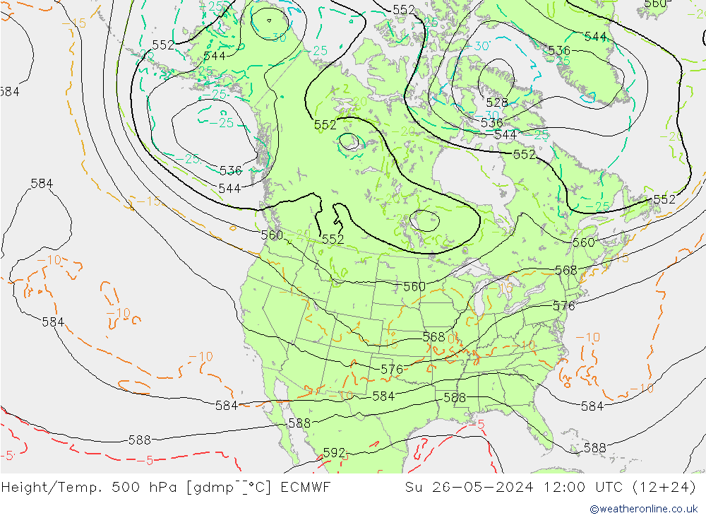 Height/Temp. 500 гПа ECMWF Вс 26.05.2024 12 UTC