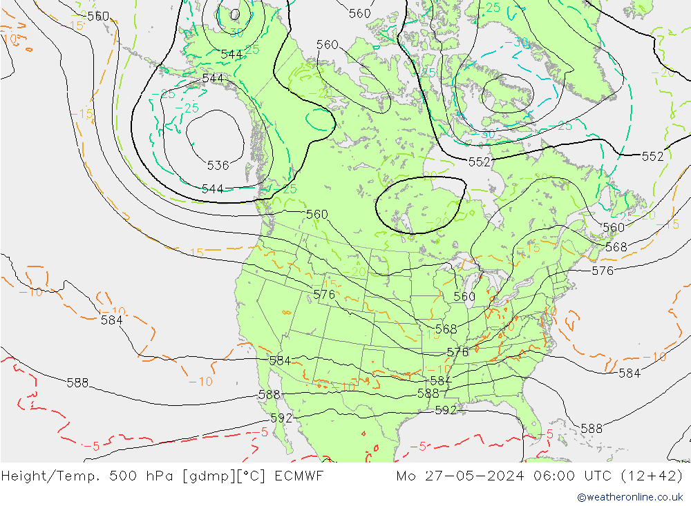 Z500/Rain (+SLP)/Z850 ECMWF Mo 27.05.2024 06 UTC