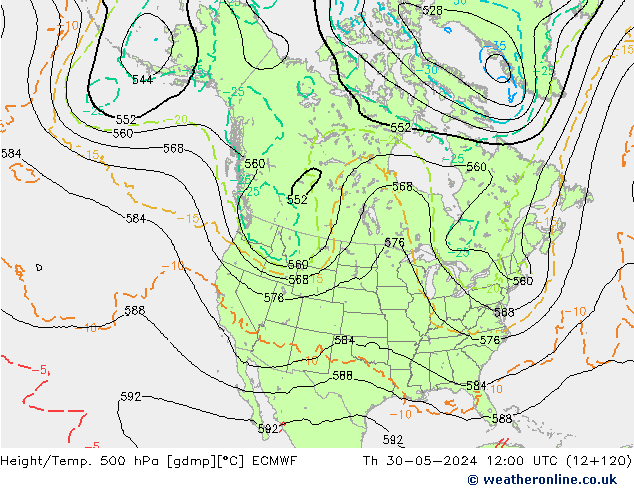 Z500/Rain (+SLP)/Z850 ECMWF jue 30.05.2024 12 UTC