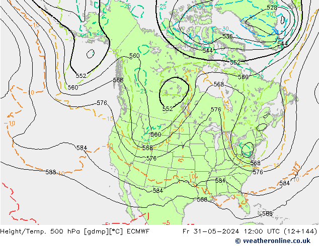 Z500/Rain (+SLP)/Z850 ECMWF Fr 31.05.2024 12 UTC