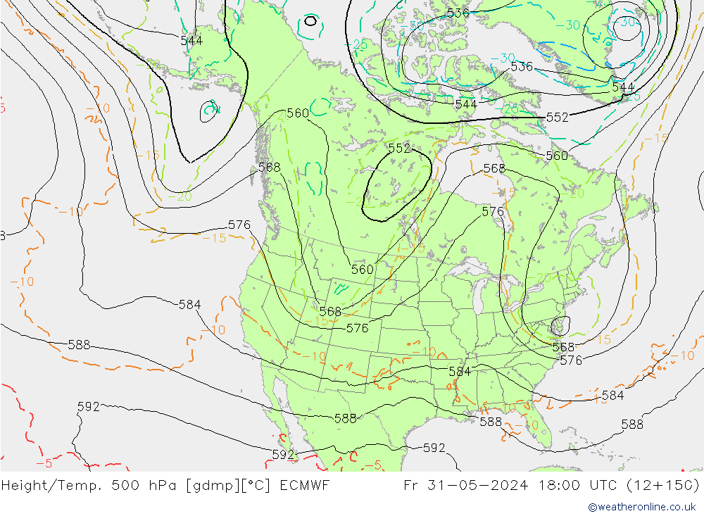 Z500/Rain (+SLP)/Z850 ECMWF vie 31.05.2024 18 UTC