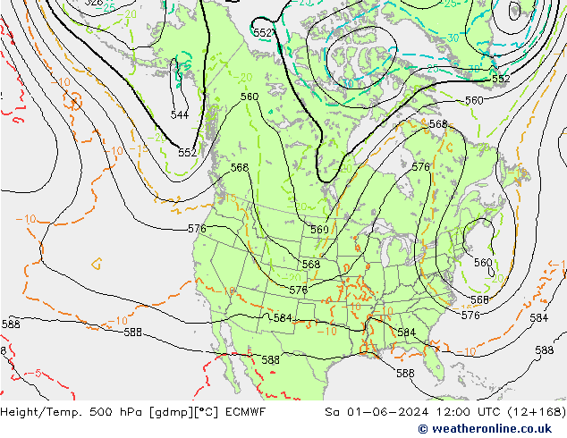 Z500/Rain (+SLP)/Z850 ECMWF Sa 01.06.2024 12 UTC