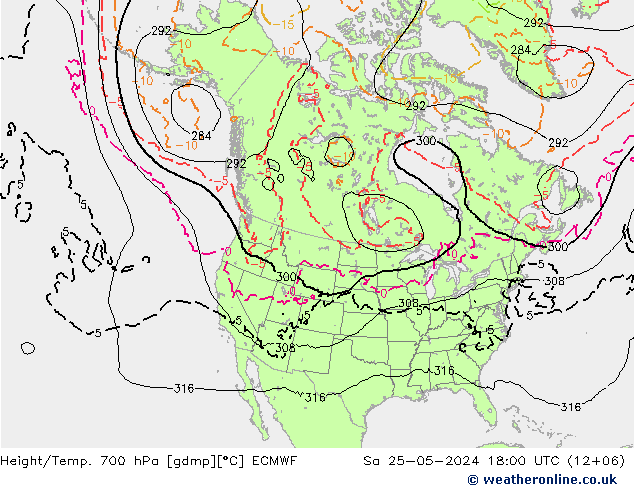 Height/Temp. 700 гПа ECMWF сб 25.05.2024 18 UTC