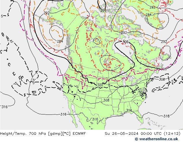 Height/Temp. 700 hPa ECMWF So 26.05.2024 00 UTC