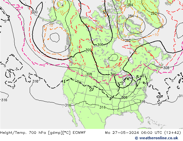 Height/Temp. 700 hPa ECMWF Mo 27.05.2024 06 UTC