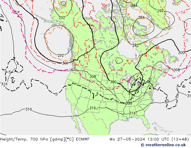 Height/Temp. 700 hPa ECMWF  27.05.2024 12 UTC