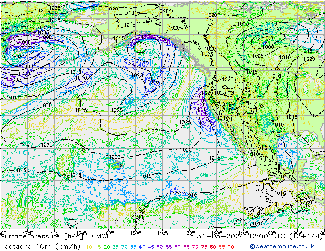 Isotachen (km/h) ECMWF vr 31.05.2024 12 UTC