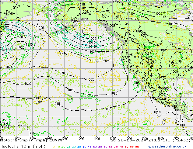 Isotachs (mph) ECMWF dim 26.05.2024 21 UTC