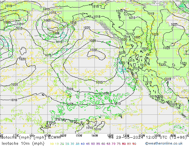 Izotacha (mph) ECMWF śro. 29.05.2024 12 UTC