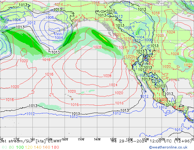 Prąd strumieniowy ECMWF śro. 29.05.2024 12 UTC