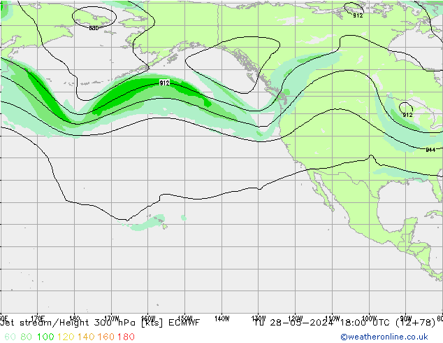 Jet stream/Height 300 hPa ECMWF Tu 28.05.2024 18 UTC