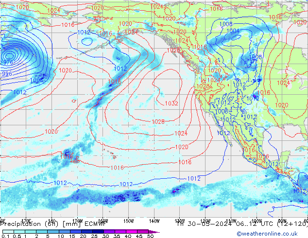 Z500/Rain (+SLP)/Z850 ECMWF Th 30.05.2024 12 UTC