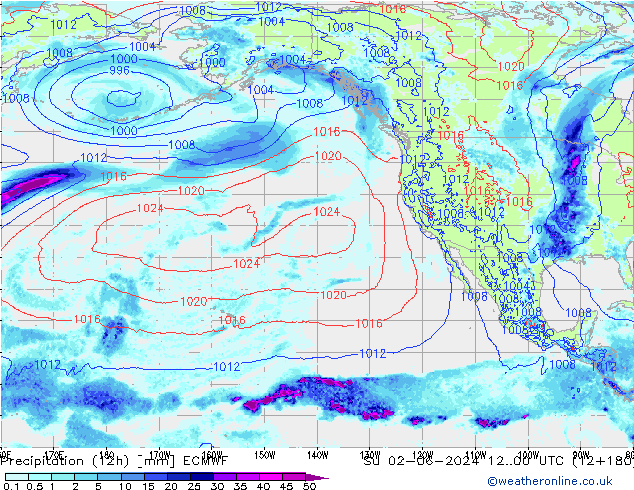 Precipitation (12h) ECMWF Su 02.06.2024 00 UTC