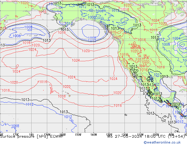 Presión superficial ECMWF lun 27.05.2024 18 UTC