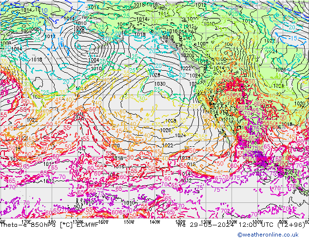 Theta-e 850hPa ECMWF  29.05.2024 12 UTC